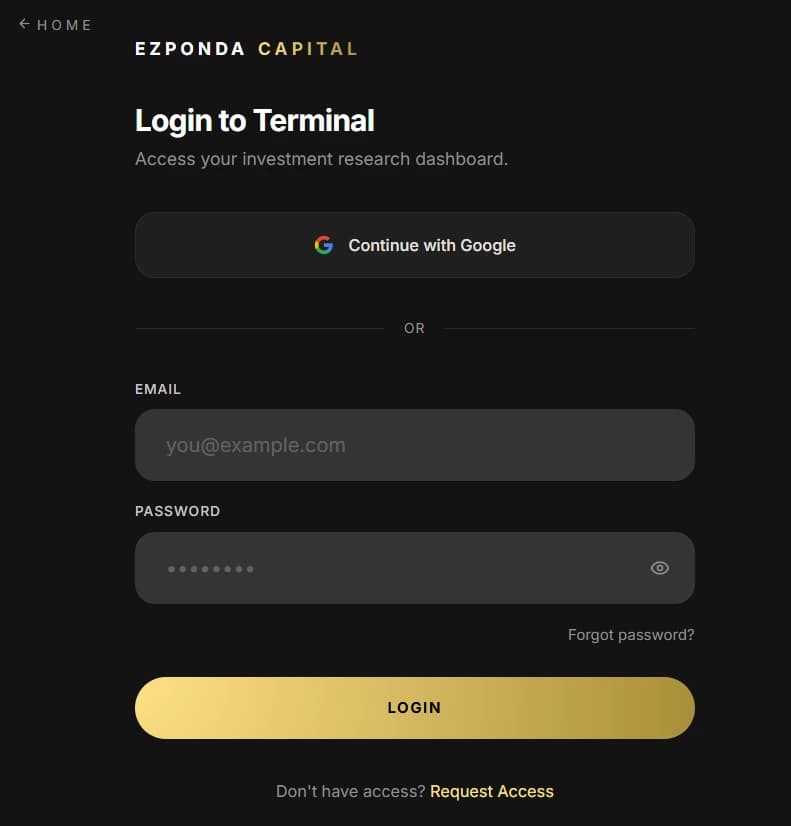 Login to Terminal: Google OAuth and email/password login for the investment research dashboard